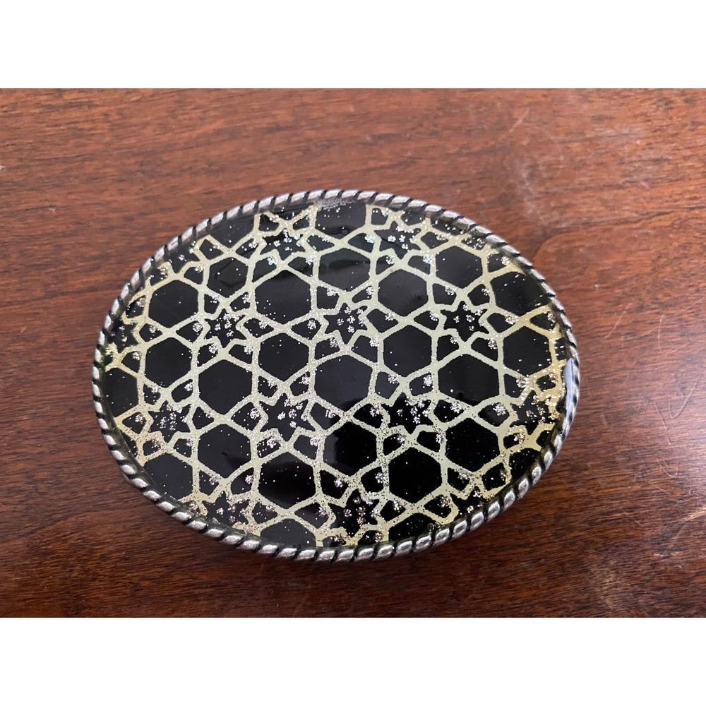 Ivan Black Belt Buckle Star Design Glitter